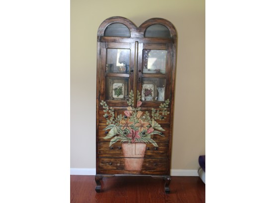Painted Dual Dome Glass Door Armoire Hand Painted Floral