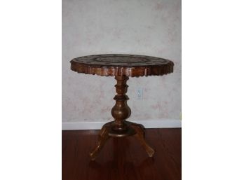 Vintage Round Inlaid Wood Side Table