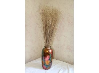 Multi Colored Vase & Tall Grass With White Pearl Beads