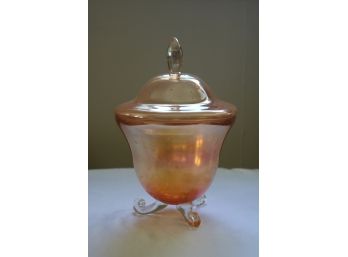 Vintage Carnival Glass Covered Footed Bowl