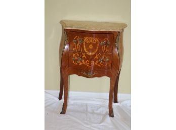 Antique Marble Top Inlaid Wooded End Side Table Night Stand