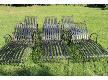 Vintage Set Of 6 Metal Outdoor Patio Chaise Lounge Chairs