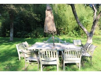 Teak Wood Table Umbrella And Chairs