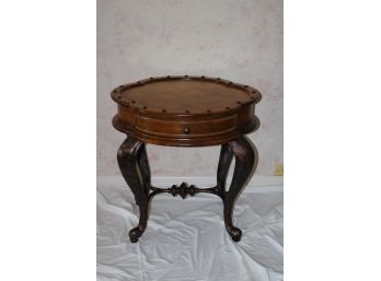 Vintage Wooden Oval 1 Drawer Side Table With Metal Base.