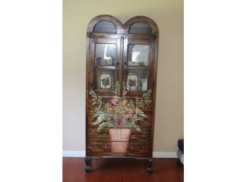 Painted Dual Dome Glass Door Armoire Hand Painted Floral