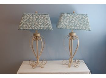 Pair Of Vintage Shabby Chic Wrought Iron Table Lamps