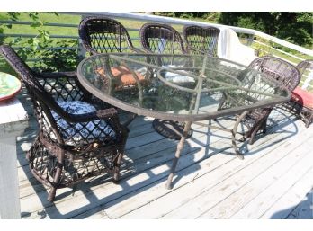 Patio Set Oval Glass Table Lounge Chair And Ottoman Settee