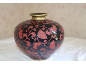 Black Gold Red Floral Vase