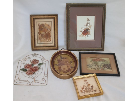 Set Of 6 Small Vintage Framed Flower Paintings (d-82)