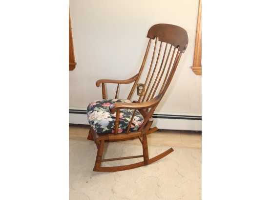 Vintage Wooden Rocking Chair With Wicker Seat And Floral Cushion (P-1)