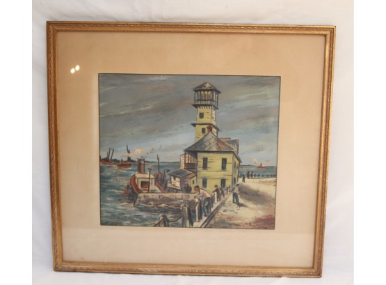Vintage Framed Behind Glass NY Harbor With Statue Of Liberty In Background (P-13)