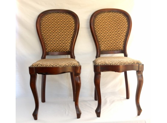 Gorgeous Pair Of Antique Wood Framed Upholstered Side Chairs