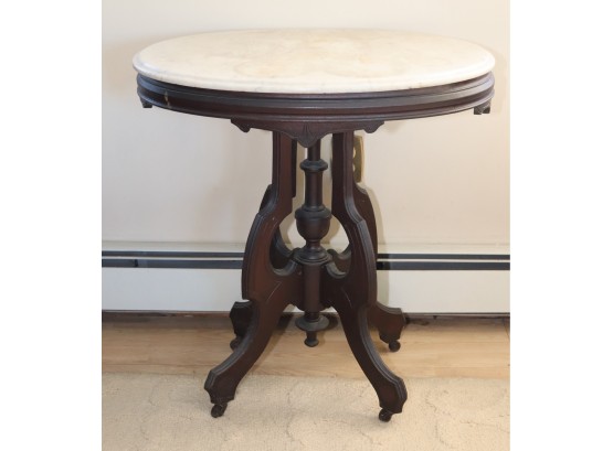 Antique Mahogany Marble Top Side Table (P-2)
