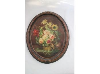 Vintage Oval Framed Basket Of Flowers By Burger