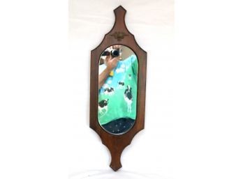 Vintage Scheibe Pine Wood Framed Mirror With Brass Eagle