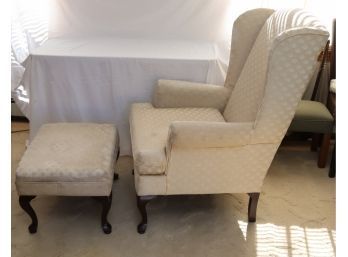 Vintage Upholstered Arm Chair And Ottoman