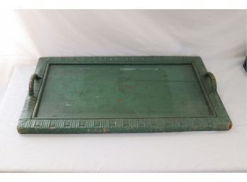 Vintage/ Antique Country Chic Wooden Wicker Trimmed Serving Tray (P-37)
