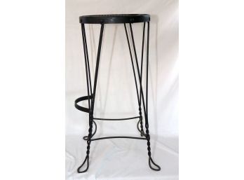 Antique Wrought Iron Stool With Wicker Seat
