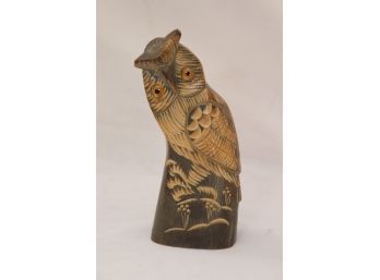 Owl Carving Scrimshaw Horn