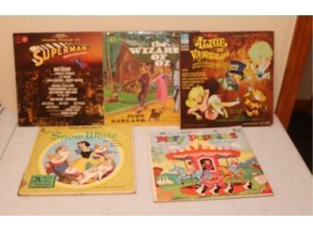 Vintage Vinyl Record Lot Superman, Wizard Of Oz, Disney Snow White, Alice In Wonderland  (H-11)