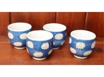 Set Of 4 Blue Japanese Tea Cups (D-20)
