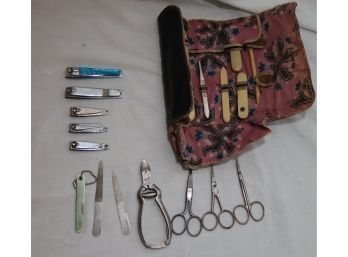 Vintage Grooming Set With Extra Scissors Nail Clippers