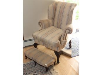 Vintage Upholstered Arm Chair With Ottoman