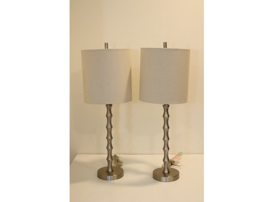 Pair Of Table Lamps With Shades And Led Bulbs