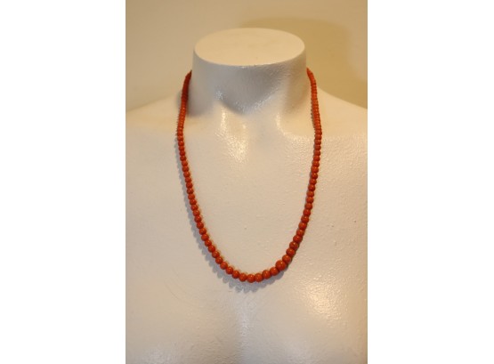 Vintage Beaded Coral Necklace W/ 14k Yellow Gold Clasp (N-3)