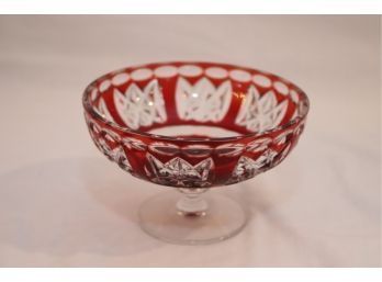Red Cut To Clear Glass Compote Bowl (S-19)