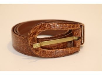 Brown Leather Alligator Skin Woman's Belt Made In Italy (M-30)