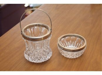 Vintage Silver Plate Trimmed Raimond Crystal Ice Bucket And Bowl (G-14)