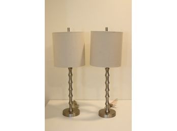 Pair Of Table Lamps With Shades And Led Bulbs
