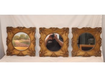 3 Vintage Wood Framed Gold Mirrors (G-5)