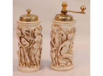 Vintage Temperato Acciaia Carved Salt & Pepper Grinder Made In Italy (S-34)