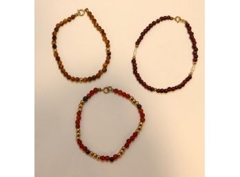 Set Of 3 Beaded Bracelets 14k Gold Clasps And Beads (N-5)