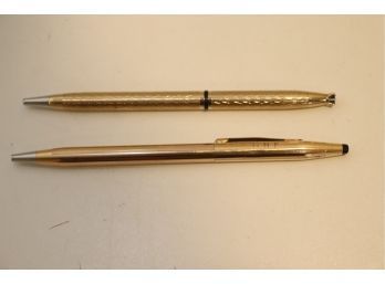 Pair Of Vintage Gold Plated Ballpoint Pens Cross And Anson