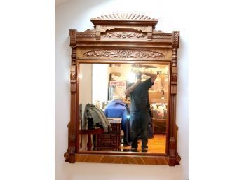 Antique Carved Wood Frame Mirror (H-3)