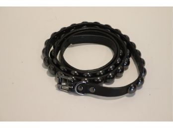 Thin Studded Black Leather Belt (M-28)
