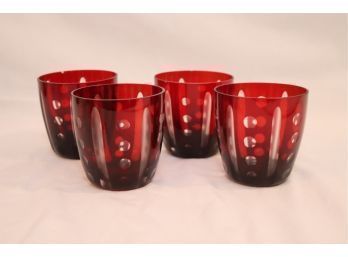 Red Cut To Clear Set Of 4 Glasses (S-18)
