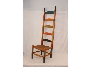 Vintage Multi Colored Wooden High Back Childs Chair (G-9)