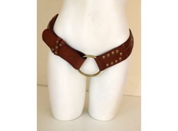 Vintage 80's Linea Pelle Brown Leather Belt With Brass Ring & Studs (M-18)