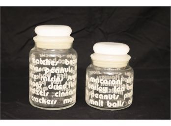 Pair Of Vintage Glass Storage Jars With Lids Covered Kitchen Canisters