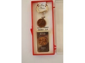 Vintage NEW IN BOX Lincoln Penny Keychain And Money Clip Coin
