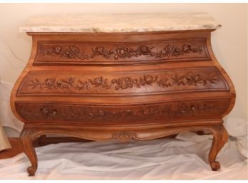 Antique Marble Top Carved Wood Bombay Chest 3 Drawer Dresser