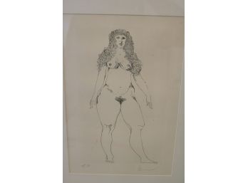 Vintage Framed Nude Woman Etching Signed