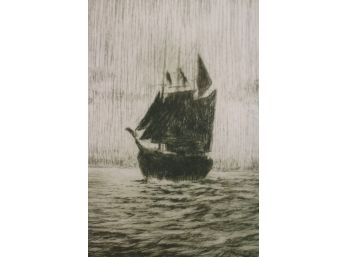 Vintage Framed Waring Neville Etching 'Sailing In The Rain' 170/300