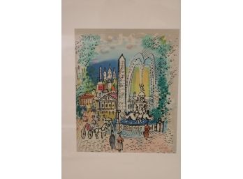 Framed Signed Charles Cobelle A/P  Paris Cityscape With Fountain