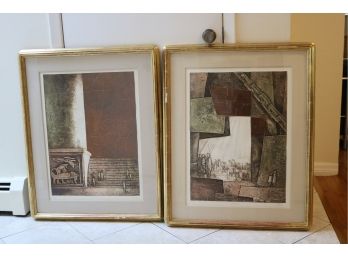 Framed Pair Mixed Media Copper Lithograph Aida & Gidelia Signed Stamped And Numbered