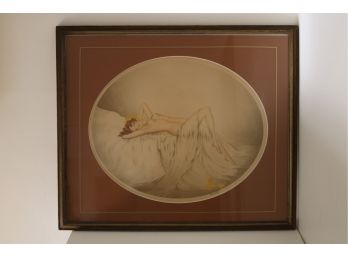 FRAMED Nude Woman Etching Signed By L.C. Renart